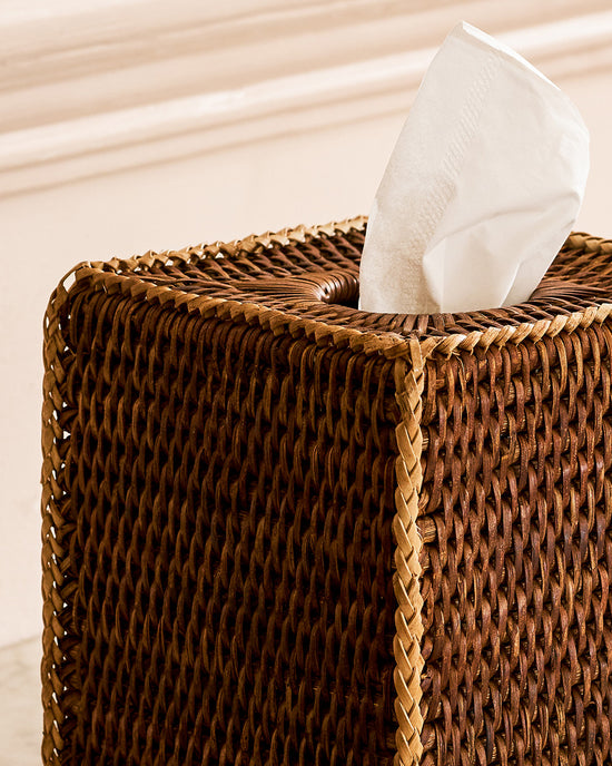 Bagan Rattan Tissue Box Cover | Natural Trim