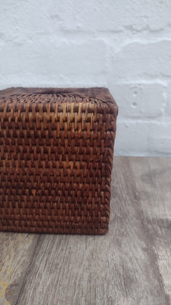 Sample Heho Rattan Tissue Box Cover | Square | Brown