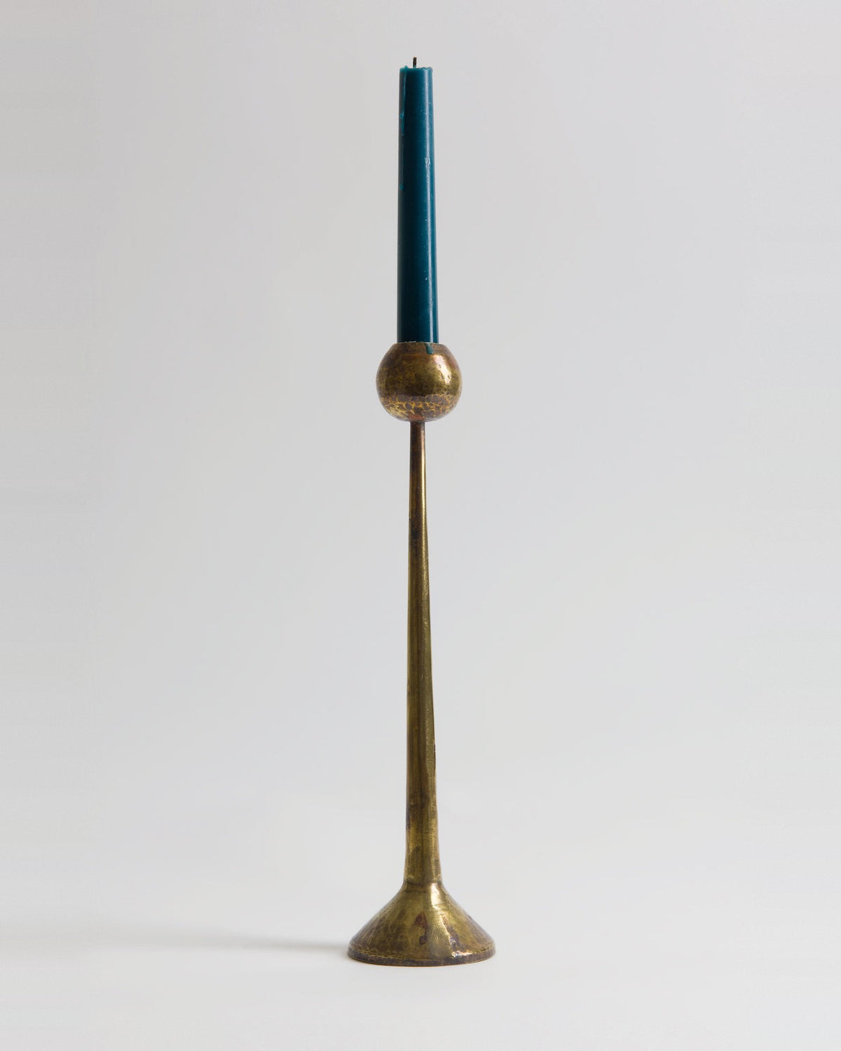 Irrawaddy antiqued brass candlesticks, medium, side view