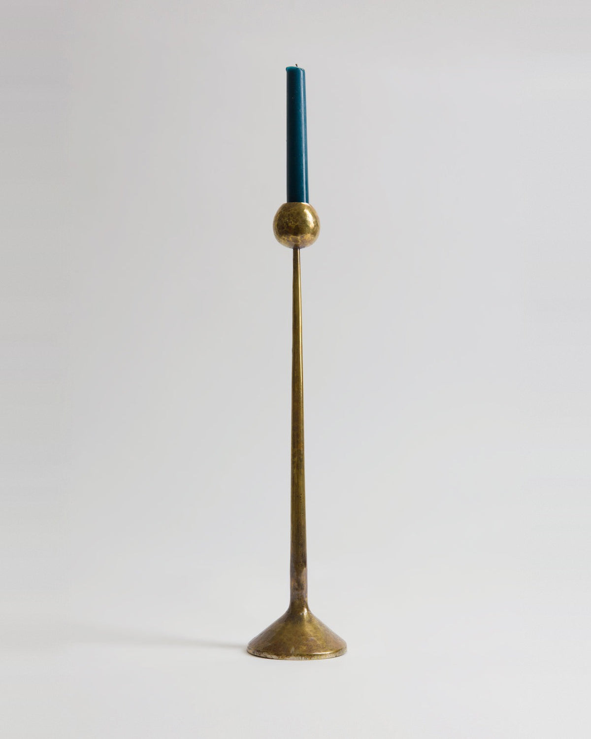 Irrawaddy antiqued brass candlesticks, tall, side view