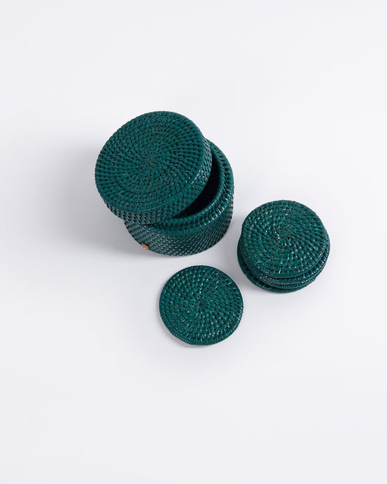 End of Line | Latha Coasters with Box | Set of 6 | Dark Green