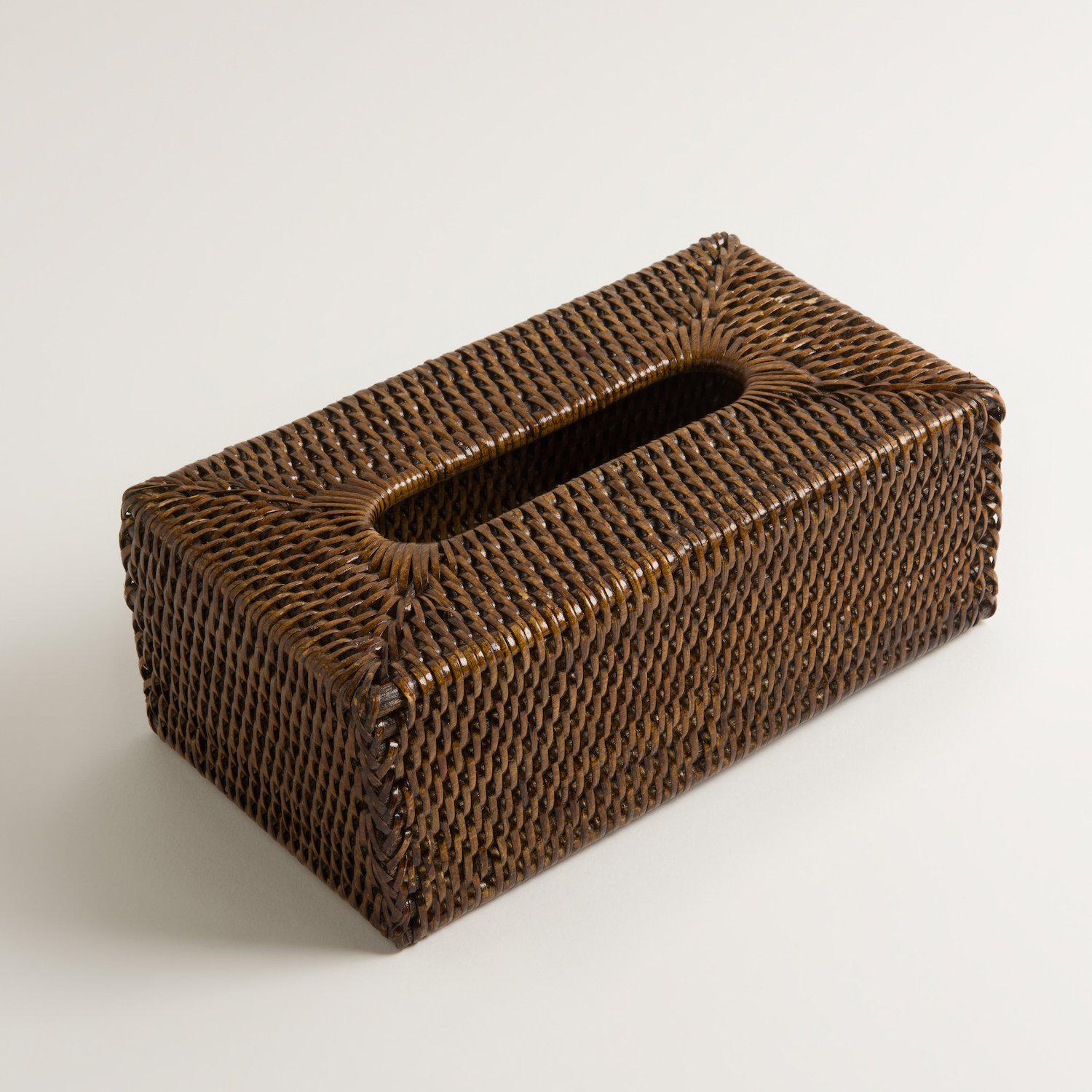 Rattan Hand-Woven Tissue Box Cover - Brown