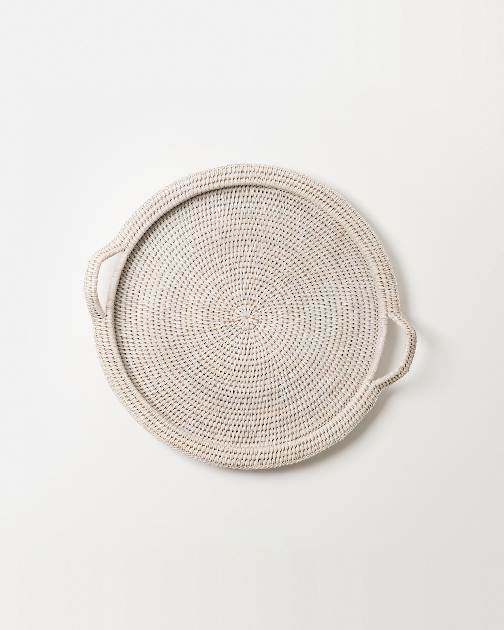 Inle round rattan tray in white
