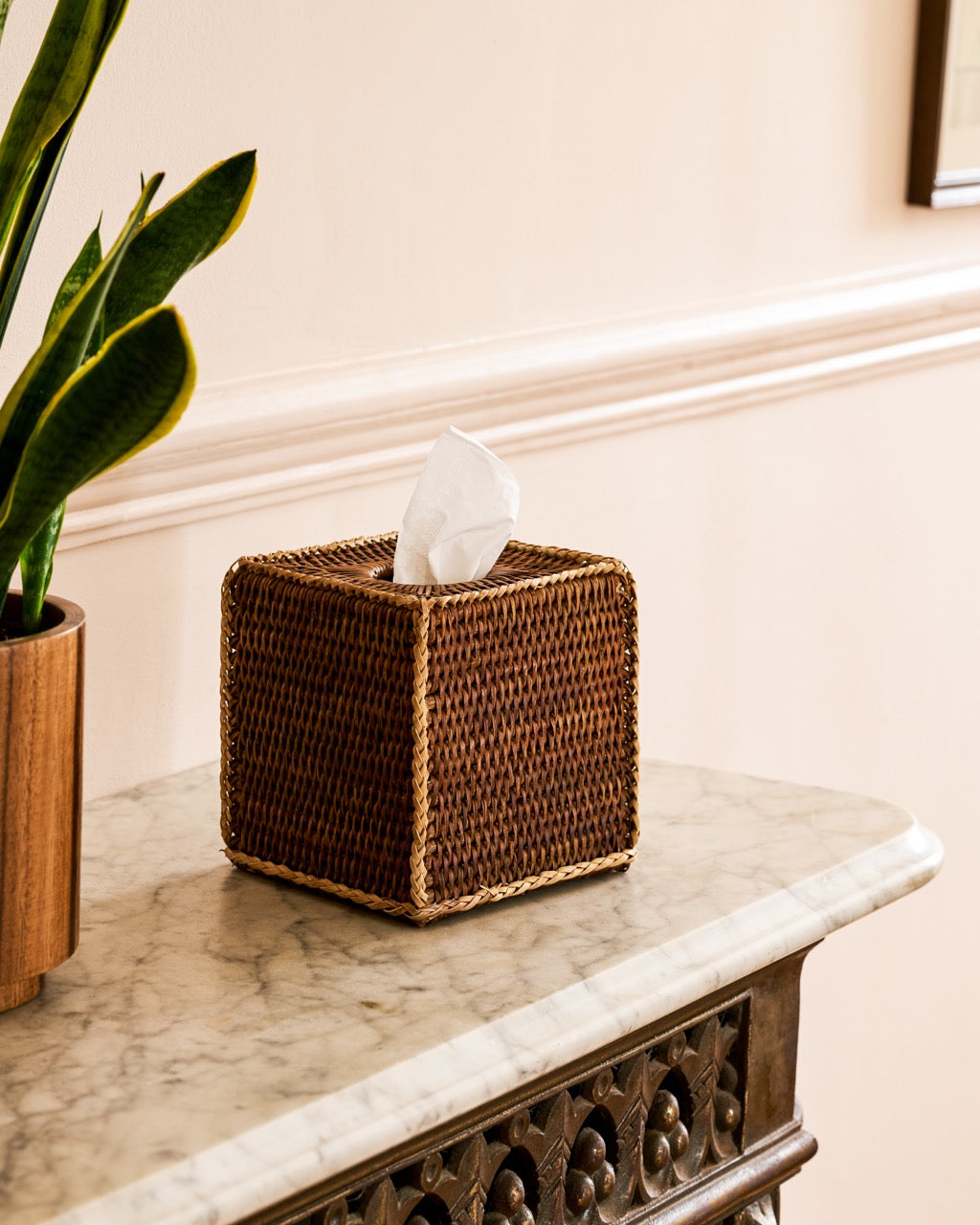 Bagan Rattan Tissue Box Cover | Natural Trim