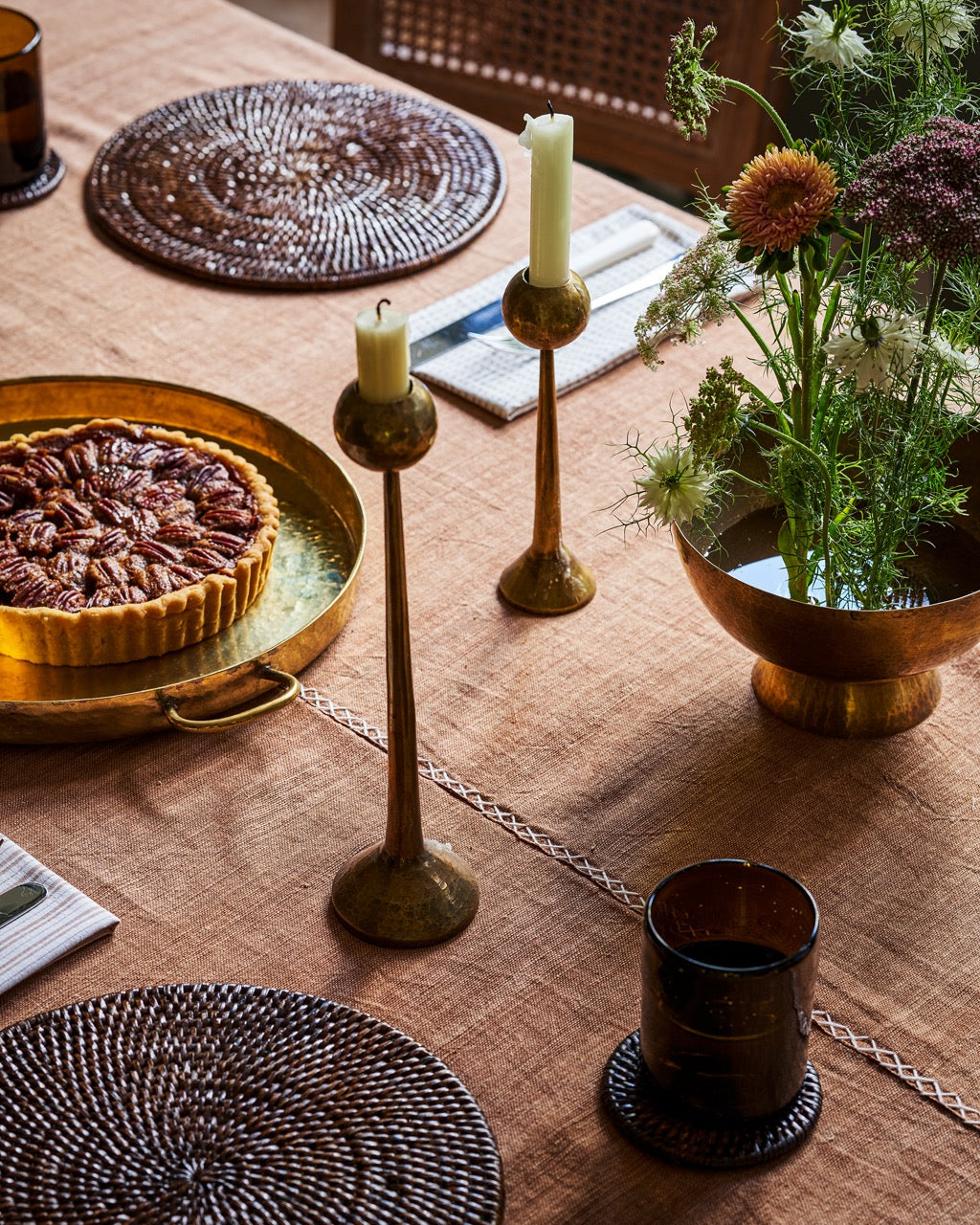 Latha round rattan placemats, close-up