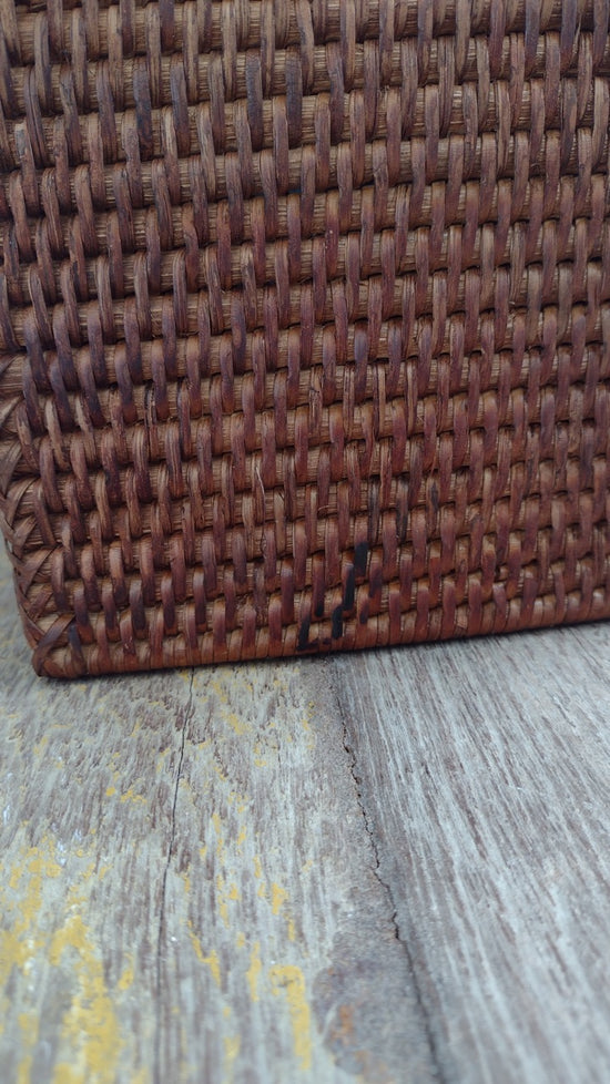 Wonky Heho Rattan Tissue Box Cover | Square | Brown