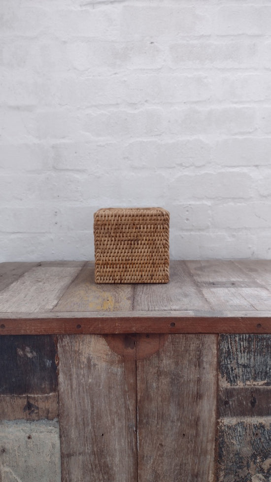 Wonky Heho Rattan Tissue Box Cover | Square | Natural