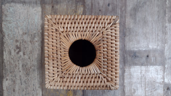 Wonky Heho Rattan Tissue Box Cover | Square | Natural