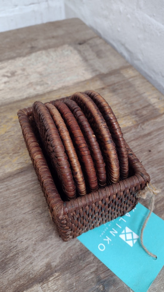 Wonky Latha Coasters in Tub | Set of 6 |  Brown