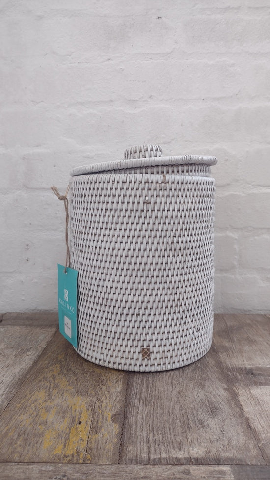 Wonky Strand Rattan Bathroom Bin | White