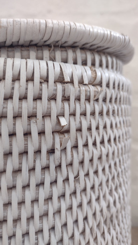Wonky Strand Rattan Bathroom Bin | White