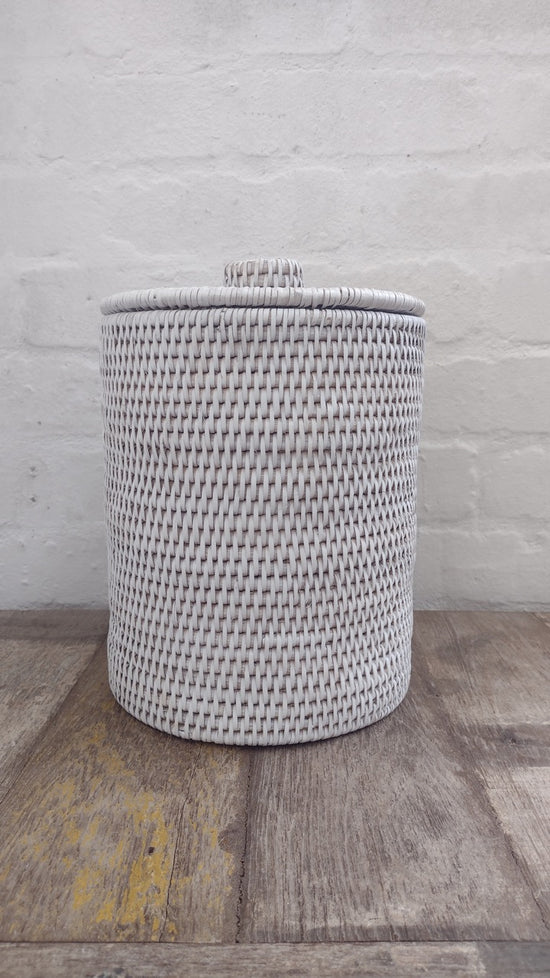 Wonky Strand Rattan Bathroom Bin | White