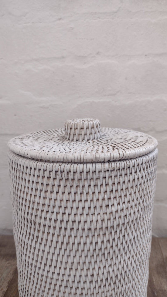 Wonky Strand Rattan Bathroom Bin | White