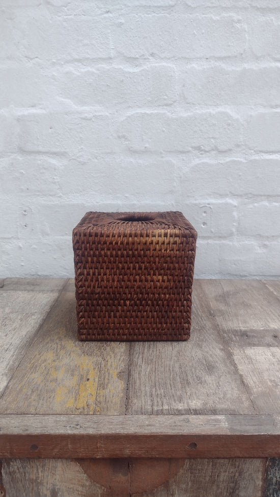 Sample Heho Rattan Tissue Box Cover | Square | Brown