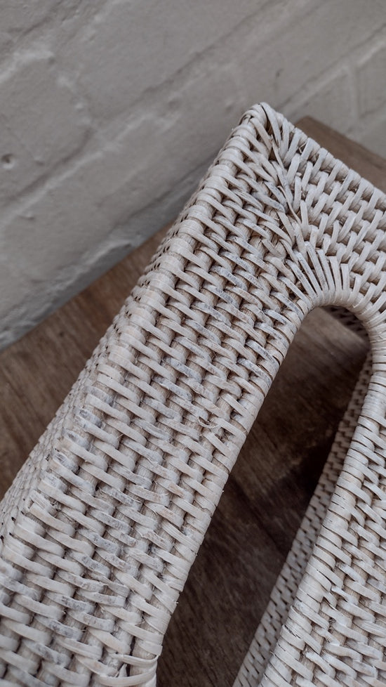 Wonky Heho Rattan Tissue Box Cover | Rectangle | White