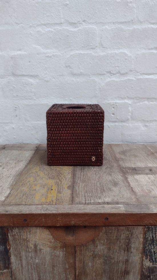 Wonky Heho Rattan Tissue Box Cover | Square | Brown