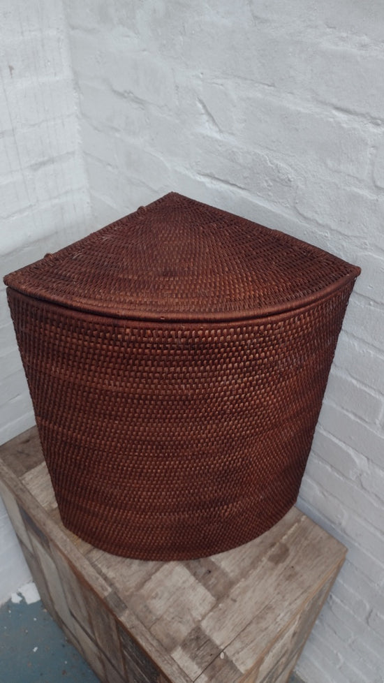 Wonky Ako Rattan Corner Laundry Bin | Brown