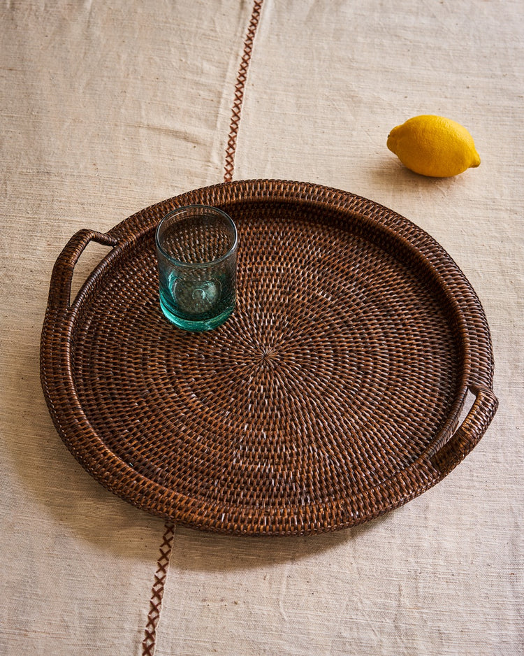 Oversized Huge Round Serving Tray Round Rattan Serving Tray With