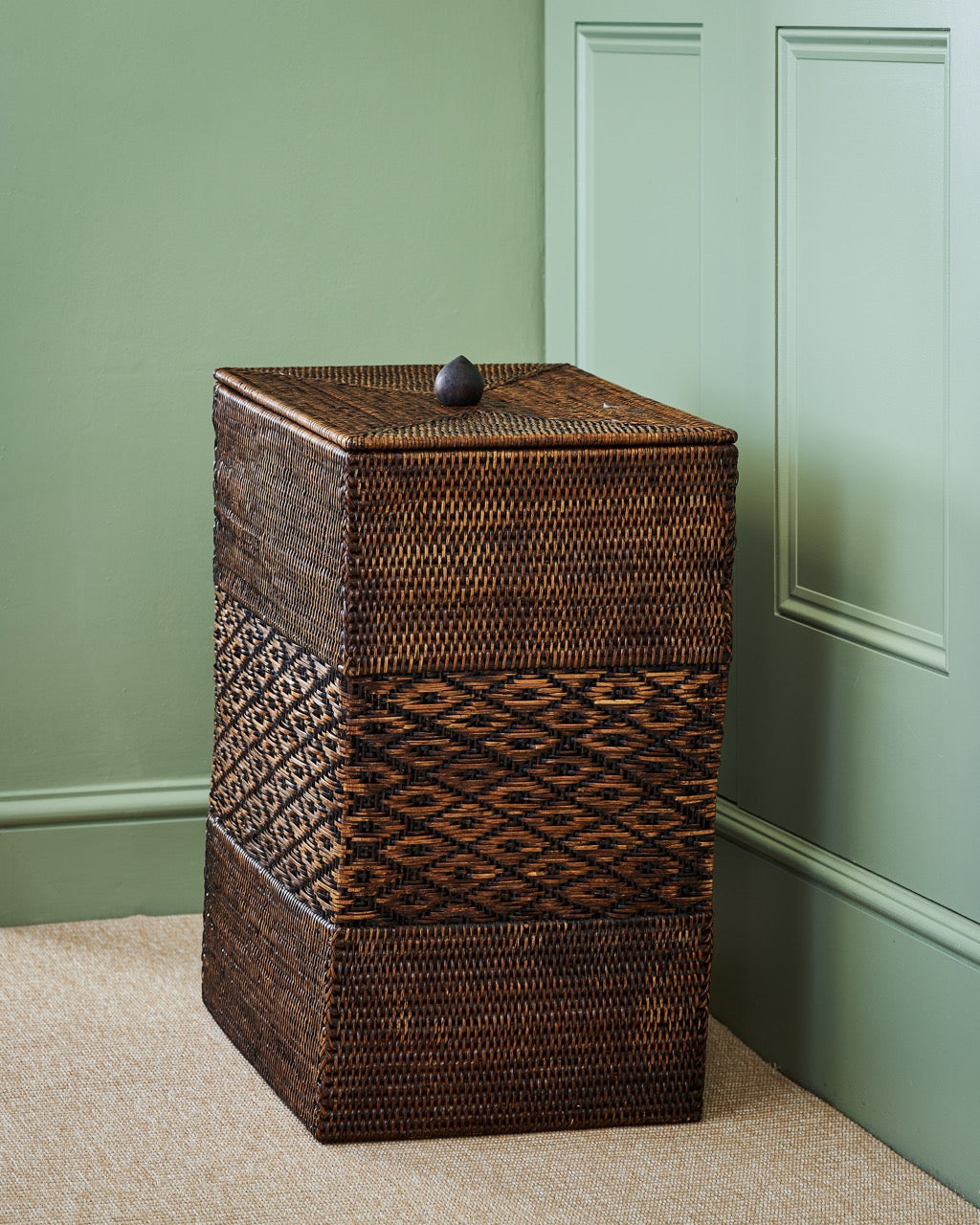 Inya rattan laundry basket, rectangular, side view