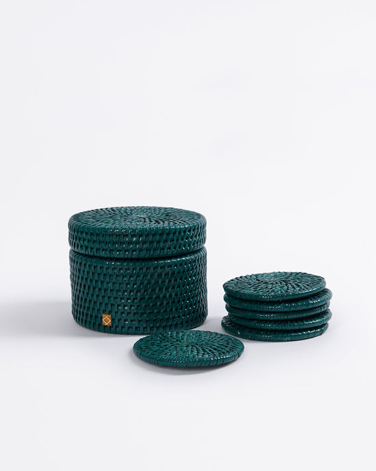 End of Line | Latha Coasters with Box | Set of 6 |  Dark Green