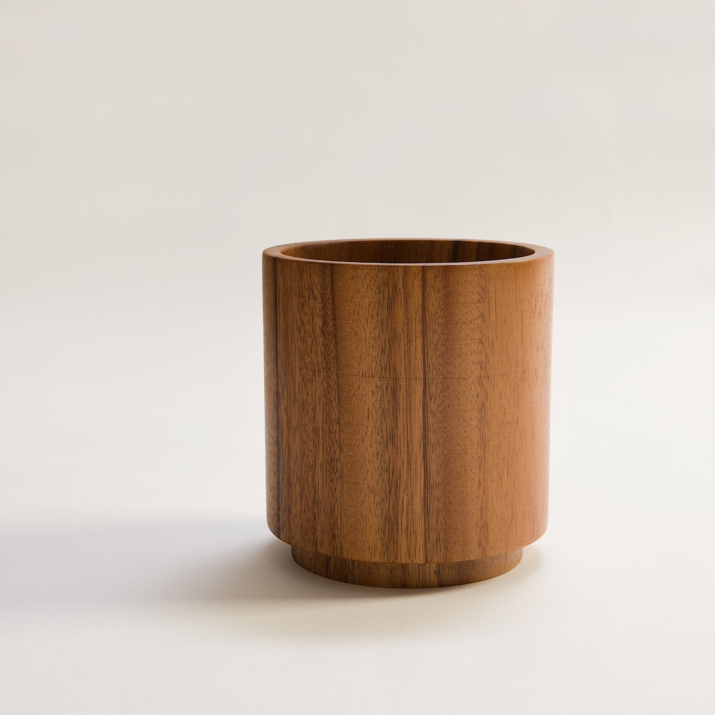 Monsoon rain wood planter, side view