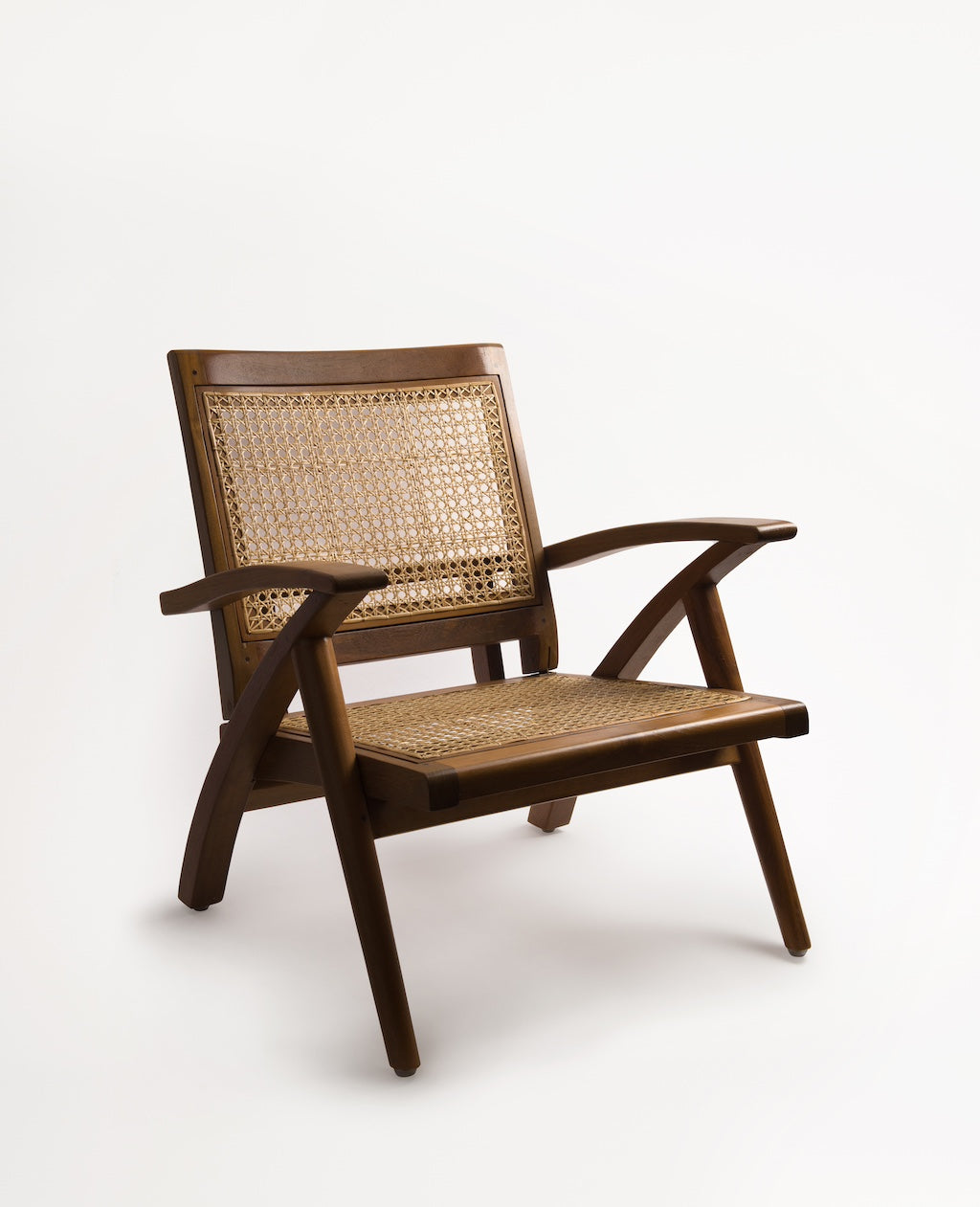 Rangoon teak and cane chair, side view