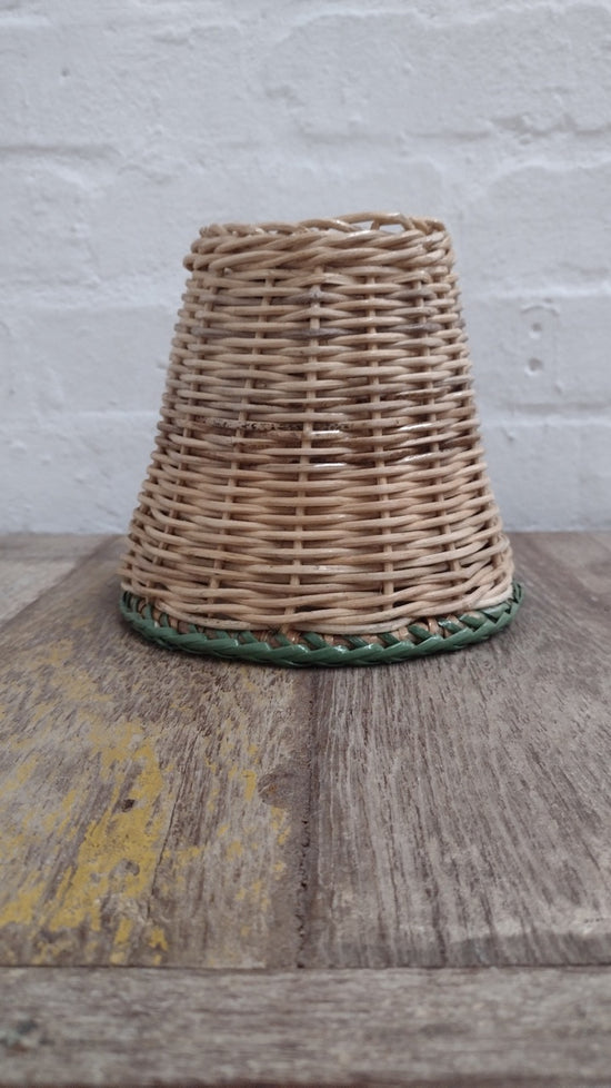 Wonky Sunbird Small Rattan Lampshade | Green Trim | Candle Clip