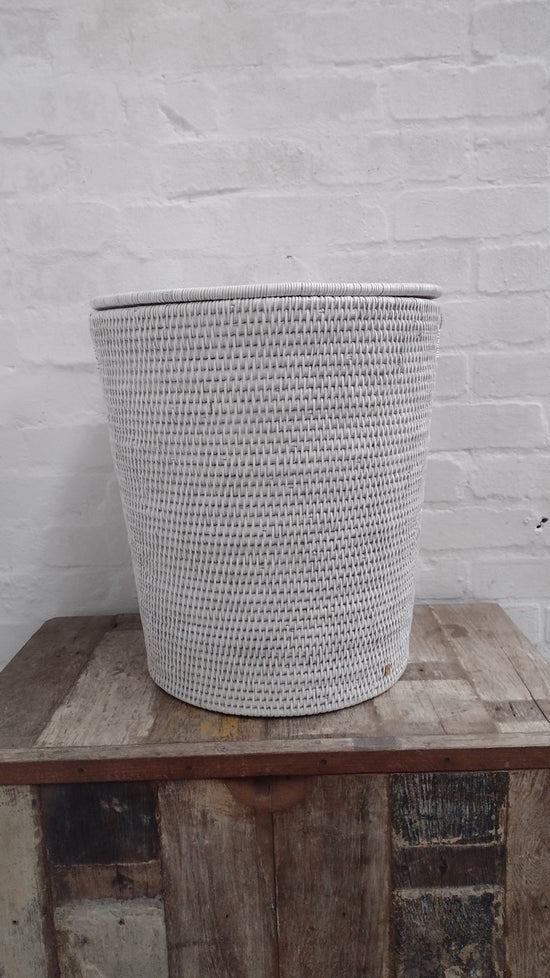 Wonky Tinsa Rattan Laundry Bin | Round White