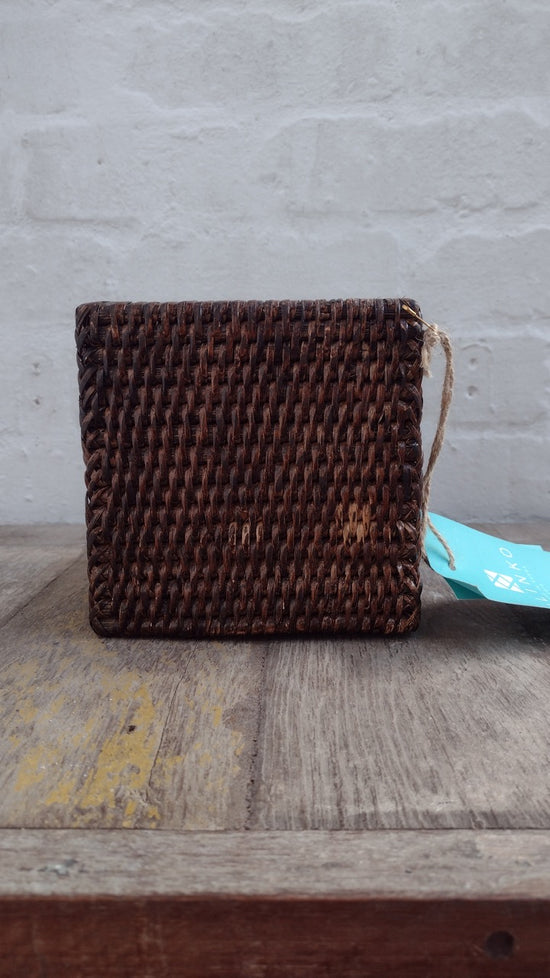 Wonky Heho Rattan Tissue Box Cover | Square | Brown