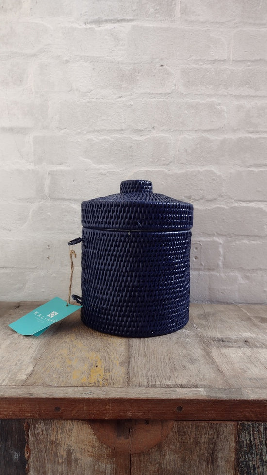 Wonky Sale | Strand Rattan Ice Bucket | Dark Blue