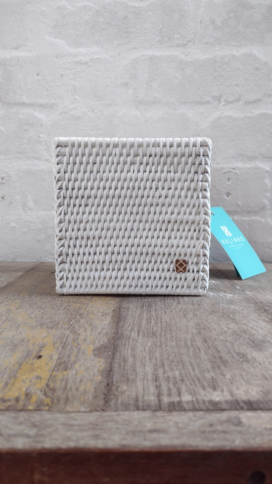 Wonky Heho Rattan Tissue Box Cover | Square | White